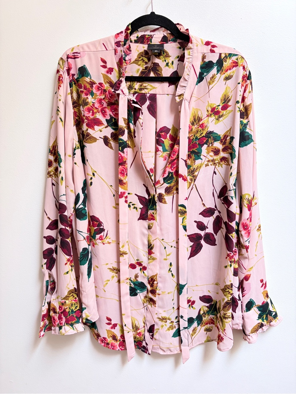Worthington Woman 2X Floral Pink Tie-Neck Blouse